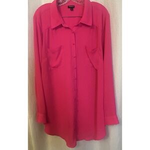 TORRID Madison Georgette Button-Up Long Sleeve Shirt Hot Pink Size 2